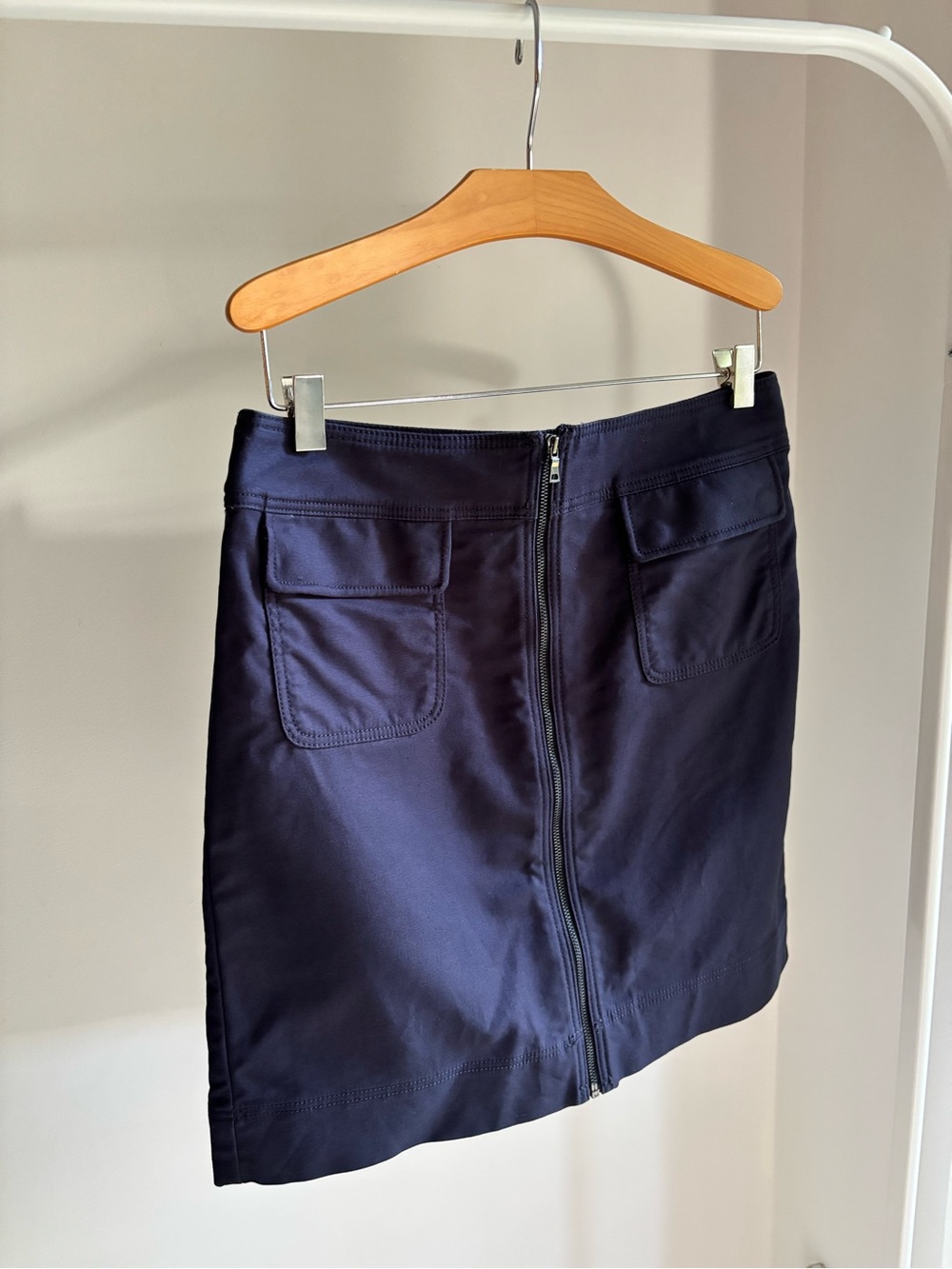 Ann Taylor Navy Front-Zip Pocket Mini Skirt
